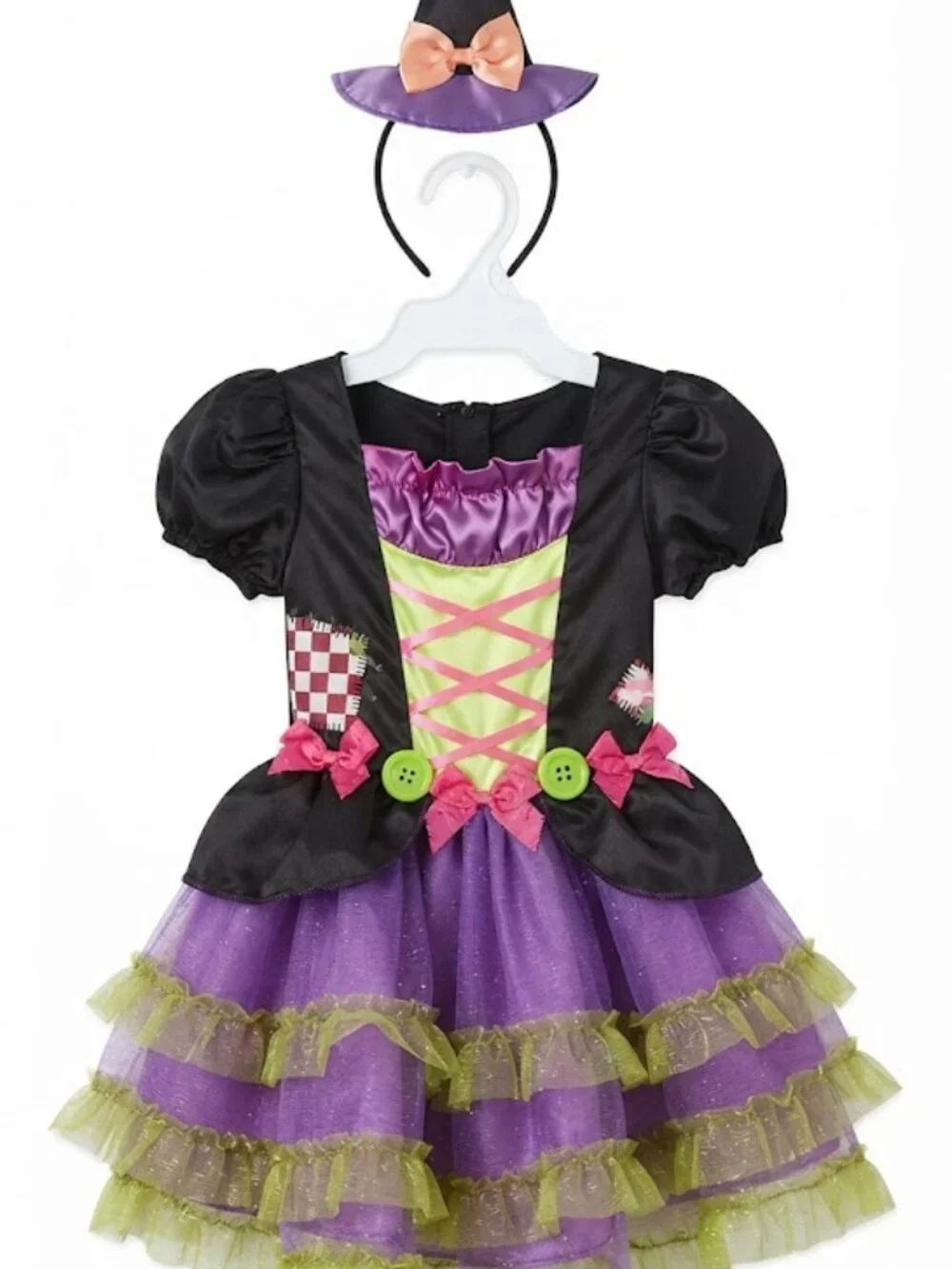 Girls Witch Costume Size 3T-4T Purple Black Dress Headband Halloween Outfit